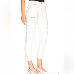 Moussy Vintage Kelley White Skinny Jean Distressed Frayed Ankle Size 28